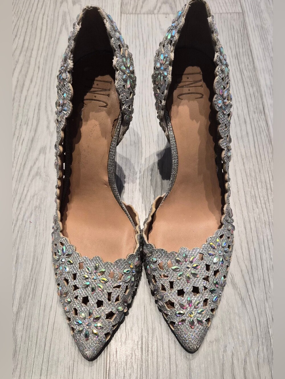 INC International Concepts Silver Crystal Embellished Pointed Heels